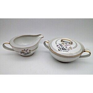 Lipper & Mann Queen Annes Lace Creamer & Sugar Bowl Fine China Japan MCM